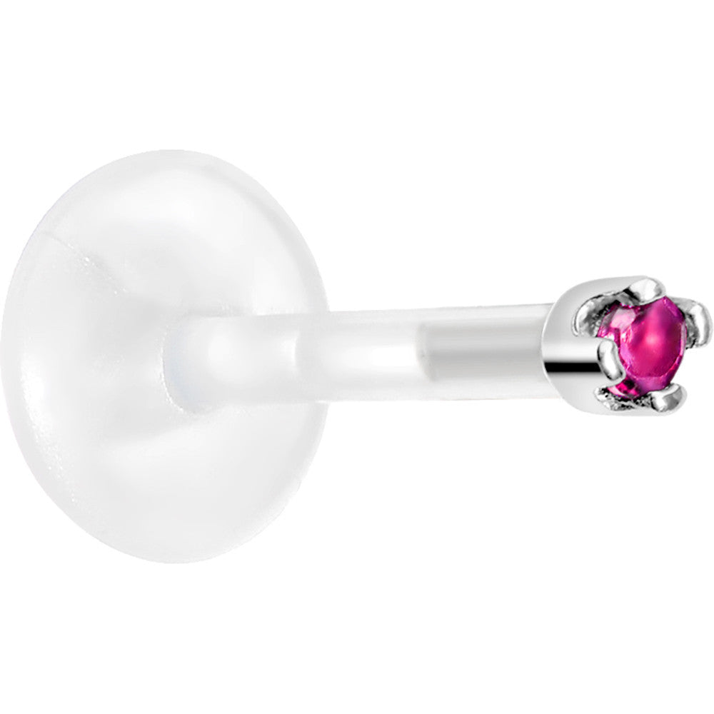BodyCandy Solid 14K White Gold July 1.5mm CZ Bioplast Push in Labret Monroe — detail close-up