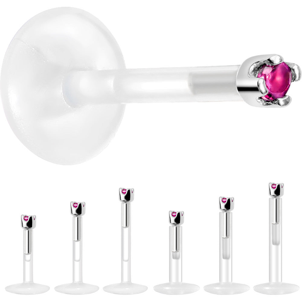 BodyCandy Solid 14K White Gold July 1.5mm CZ Bioplast Push in Labret Monroe — back view