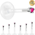 BodyCandy Solid 14K White Gold July 1.5mm CZ Bioplast Push in Labret Monroe — main product shot
