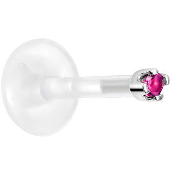 BodyCandy Solid 14K White Gold July 1.5mm CZ Bioplast Push in Labret Monroe — side view