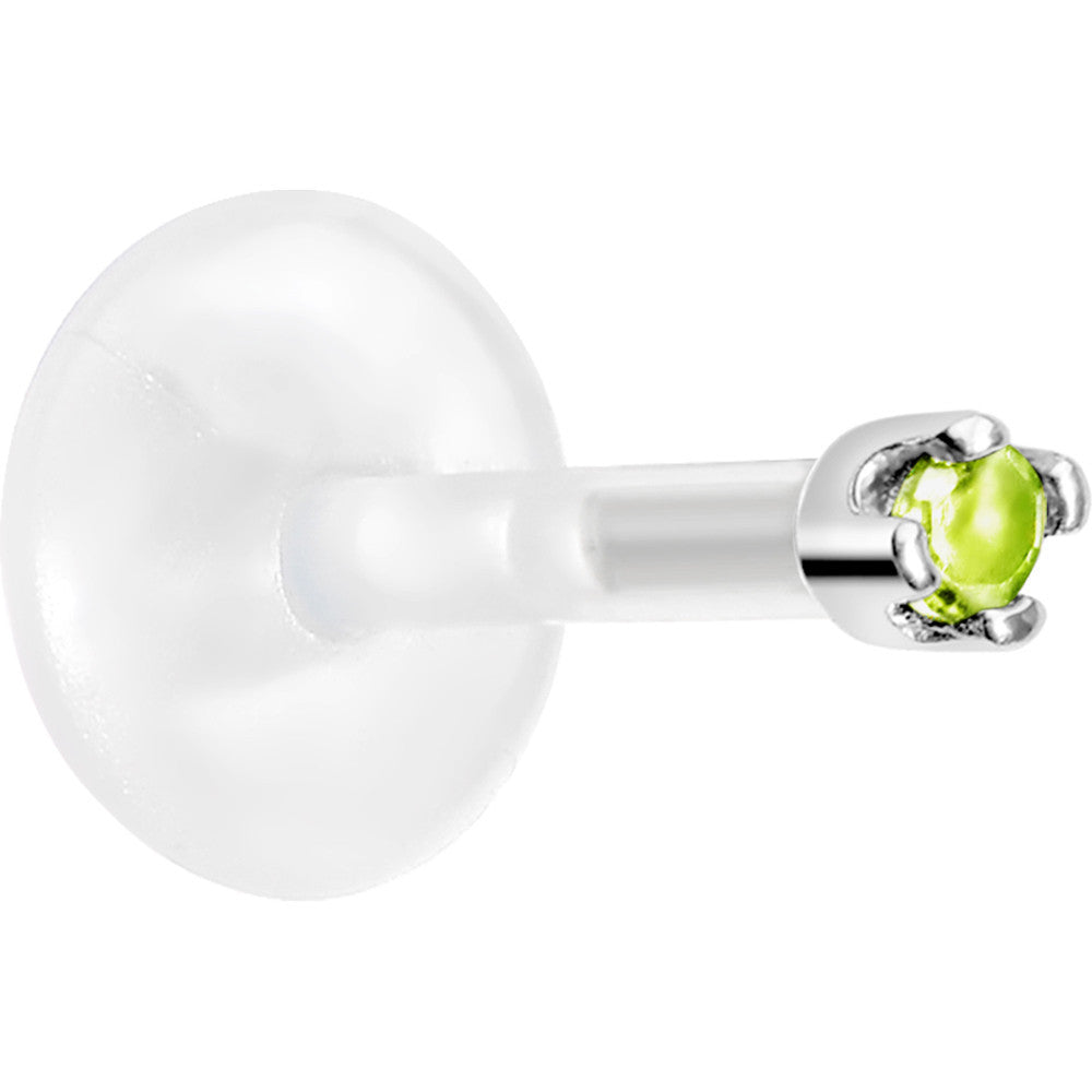 BodyCandy 16G 1/4 14K White Gold August 1.5mm CZ Bioplast Push in Cartilage Earring — detail close-up