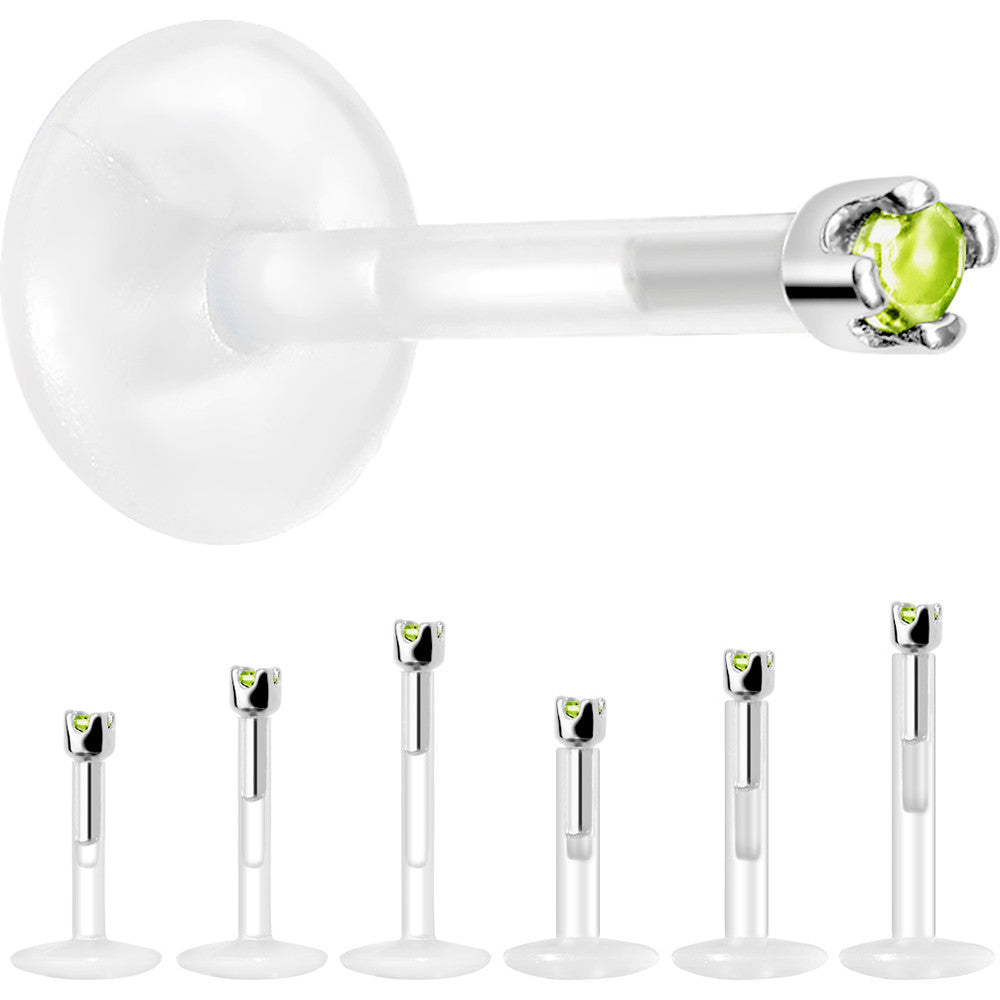 BodyCandy Solid 14K White Gold August 1.5mm CZ Bioplast Push in Labret Monroe — side view