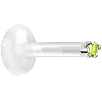 BodyCandy Solid 14K White Gold August 1.5mm CZ Bioplast Push in Labret Monroe — detail close-up