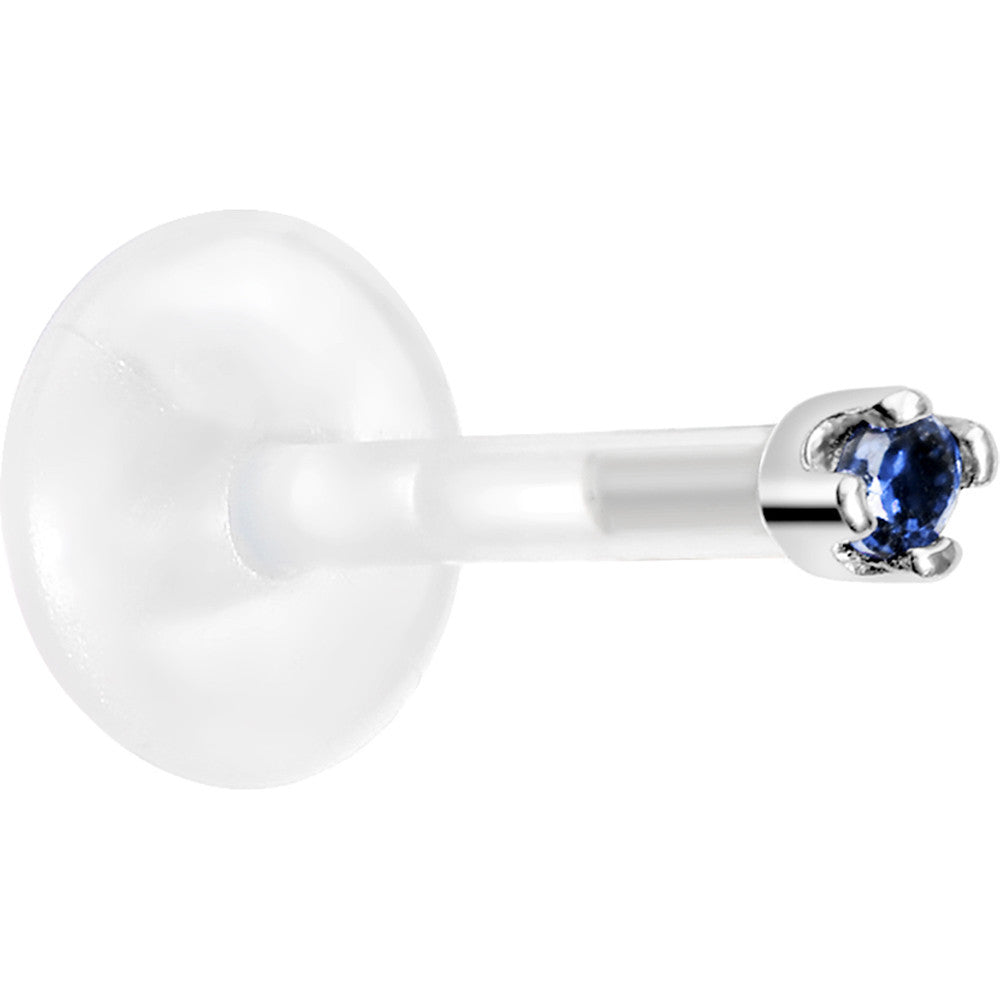 BodyCandy Solid 14K White Gold September 1.5mm CZ Bioplast Push in Labret Monroe — detail close-up