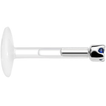 BodyCandy Solid 14K White Gold September 1.5mm CZ Bioplast Push in Labret Monroe — lifestyle context