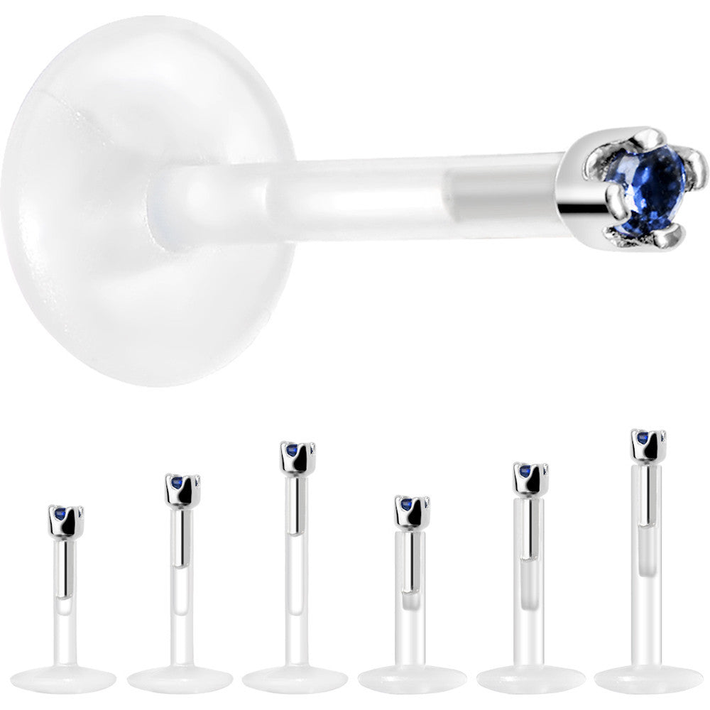 BodyCandy Solid 14K White Gold September 1.5mm CZ Bioplast Push in Labret Monroe — side view