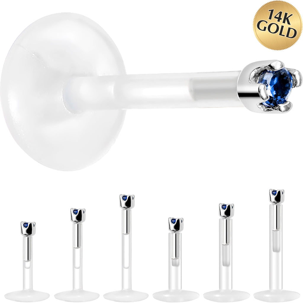 BodyCandy Solid 14K White Gold September 1.5mm CZ Bioplast Push in Labret Monroe — main product shot