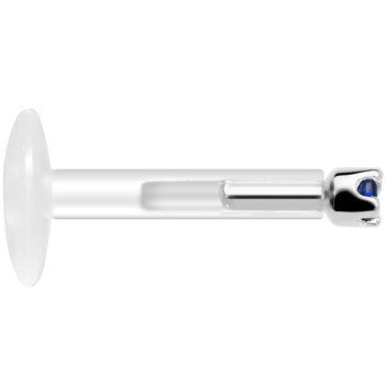 BodyCandy Solid 14K White Gold September 1.5mm CZ Bioplast Push in Labret Monroe — back view