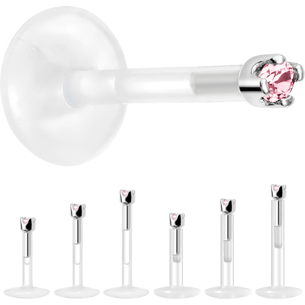 BodyCandy Solid 14K White Gold October 1.5mm CZ Bioplast Push in Labret Monroe — side view