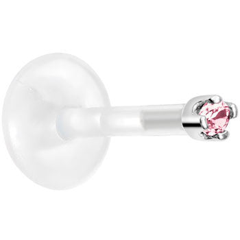 BodyCandy Solid 14K White Gold October 1.5mm CZ Bioplast Push in Labret Monroe — detail close-up