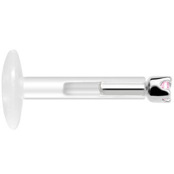 BodyCandy Solid 14K White Gold October 1.5mm CZ Bioplast Push in Labret Monroe — lifestyle context