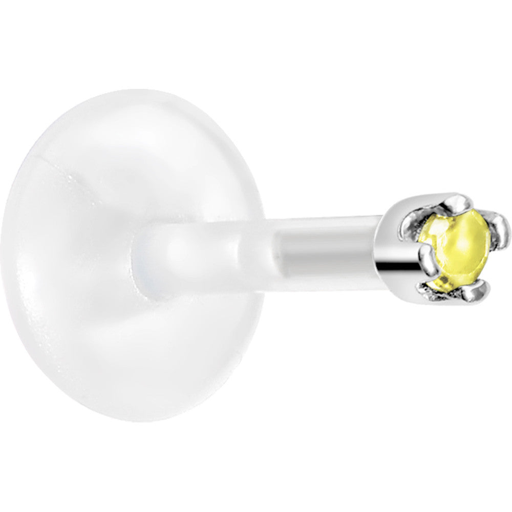BodyCandy 16G 1/4 14K White Gold November 1.5mm CZ Bioplast Push in Cartilage Earring — detail close-up