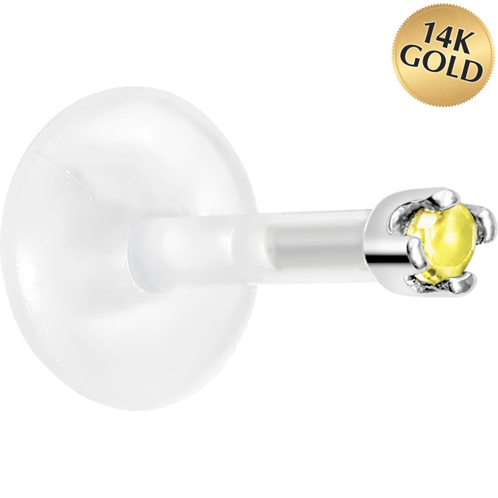 BodyCandy 16G 1/4 14K White Gold November 1.5mm CZ Bioplast Push in Cartilage Earring — main product shot
