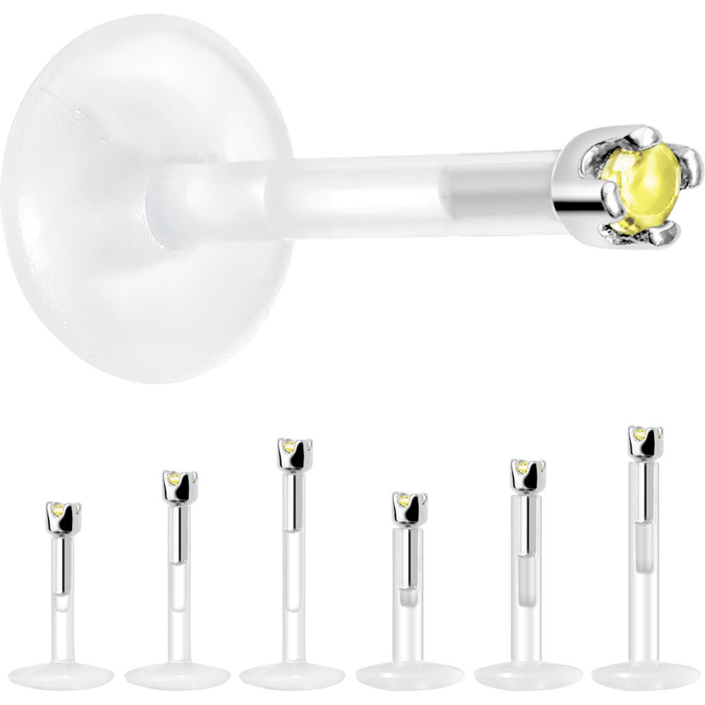 BodyCandy Solid 14K White Gold November 1.5mm CZ Bioplast Push in Labret Monroe — side view