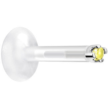 BodyCandy Solid 14K White Gold November 1.5mm CZ Bioplast Push in Labret Monroe — detail close-up