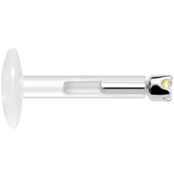 BodyCandy Solid 14K White Gold November 1.5mm CZ Bioplast Push in Labret Monroe — lifestyle context