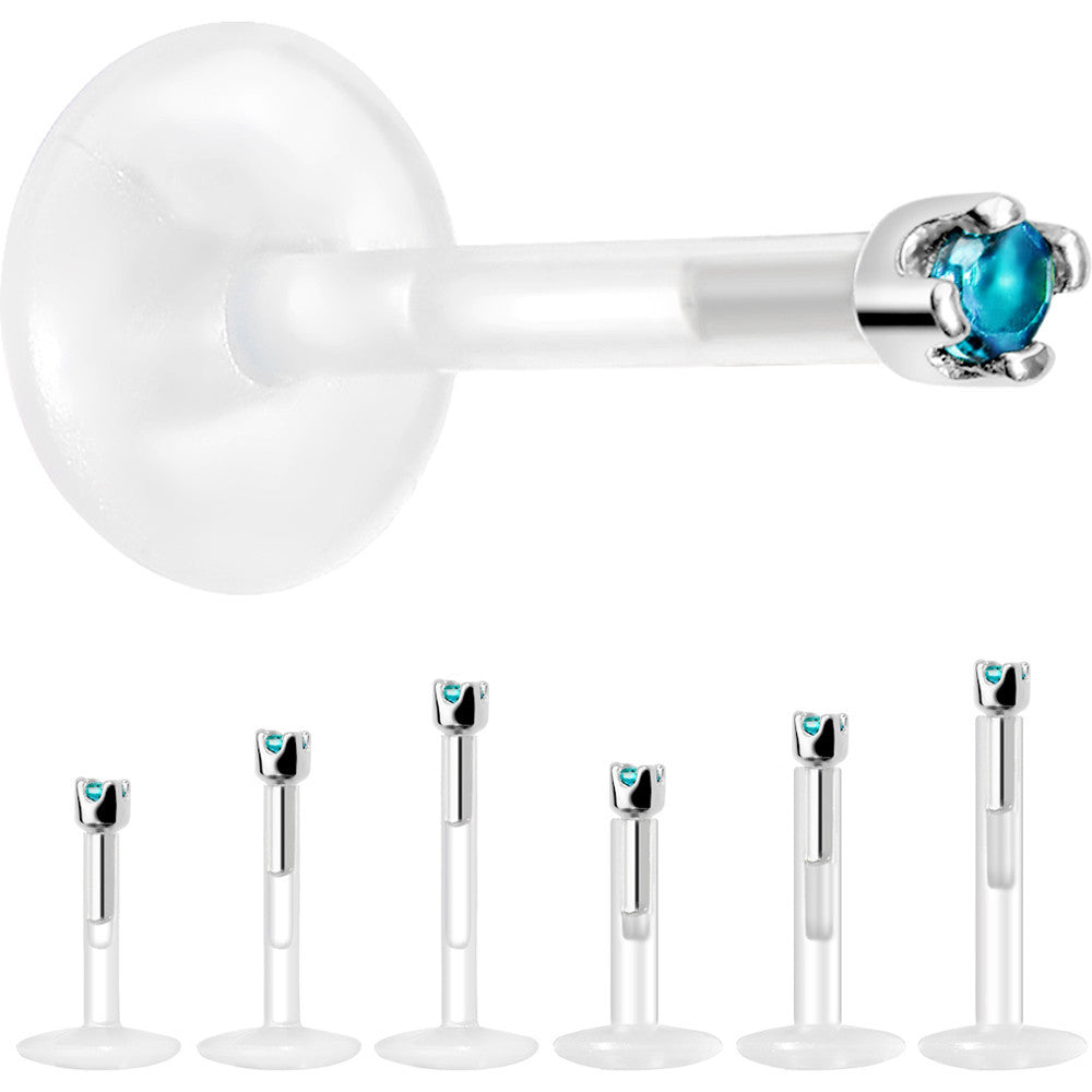 BodyCandy Solid 14K White Gold December 1.5mm CZ Bioplast Push in Labret Monroe — side view