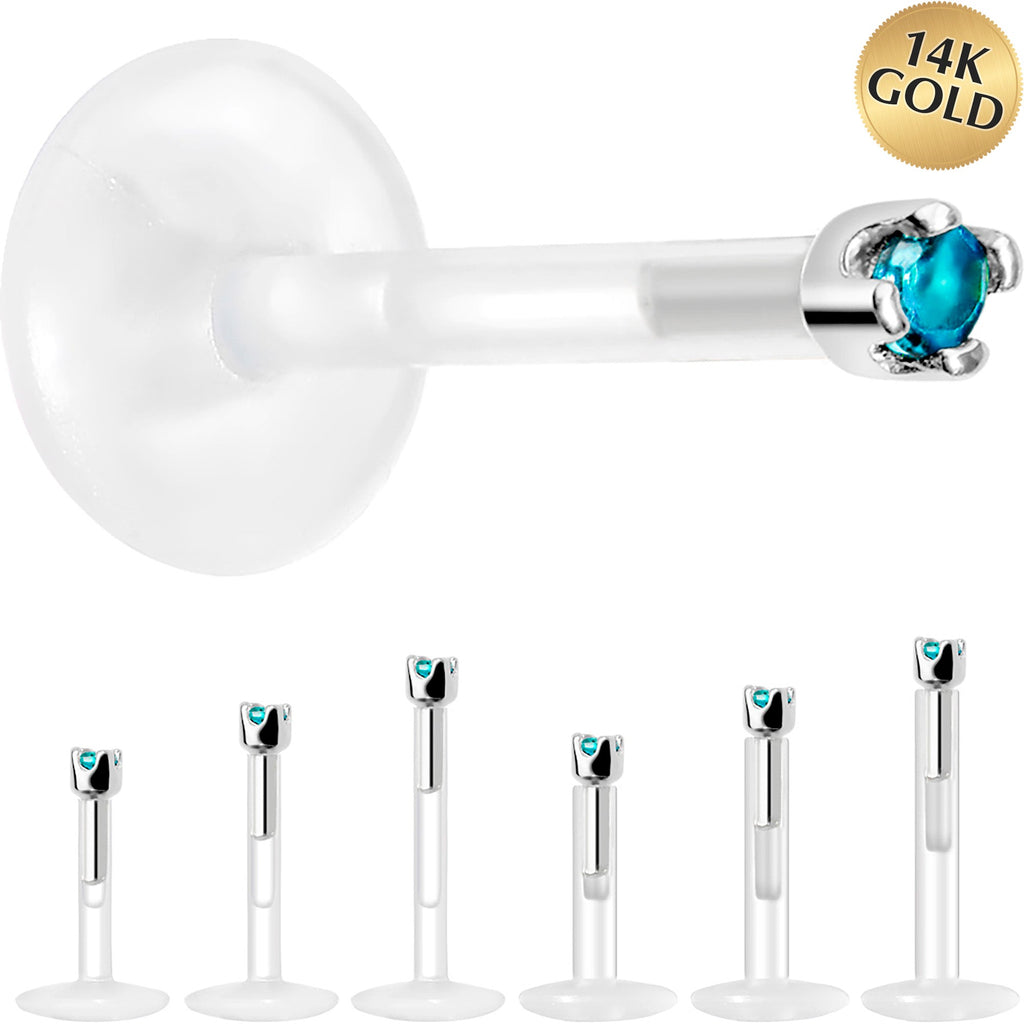 BodyCandy Solid 14K White Gold December 1.5mm CZ Bioplast Push in Labret Monroe — main product shot