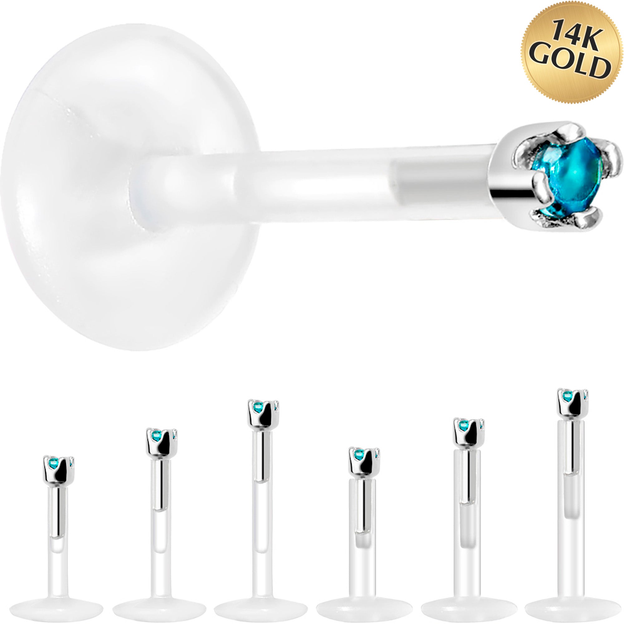 BodyCandy Solid 14K White Gold December 1.5mm CZ Bioplast Push in Labret Monroe — main product shot