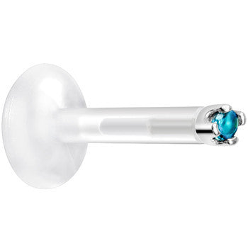 BodyCandy Solid 14K White Gold December 1.5mm CZ Bioplast Push in Labret Monroe — detail close-up