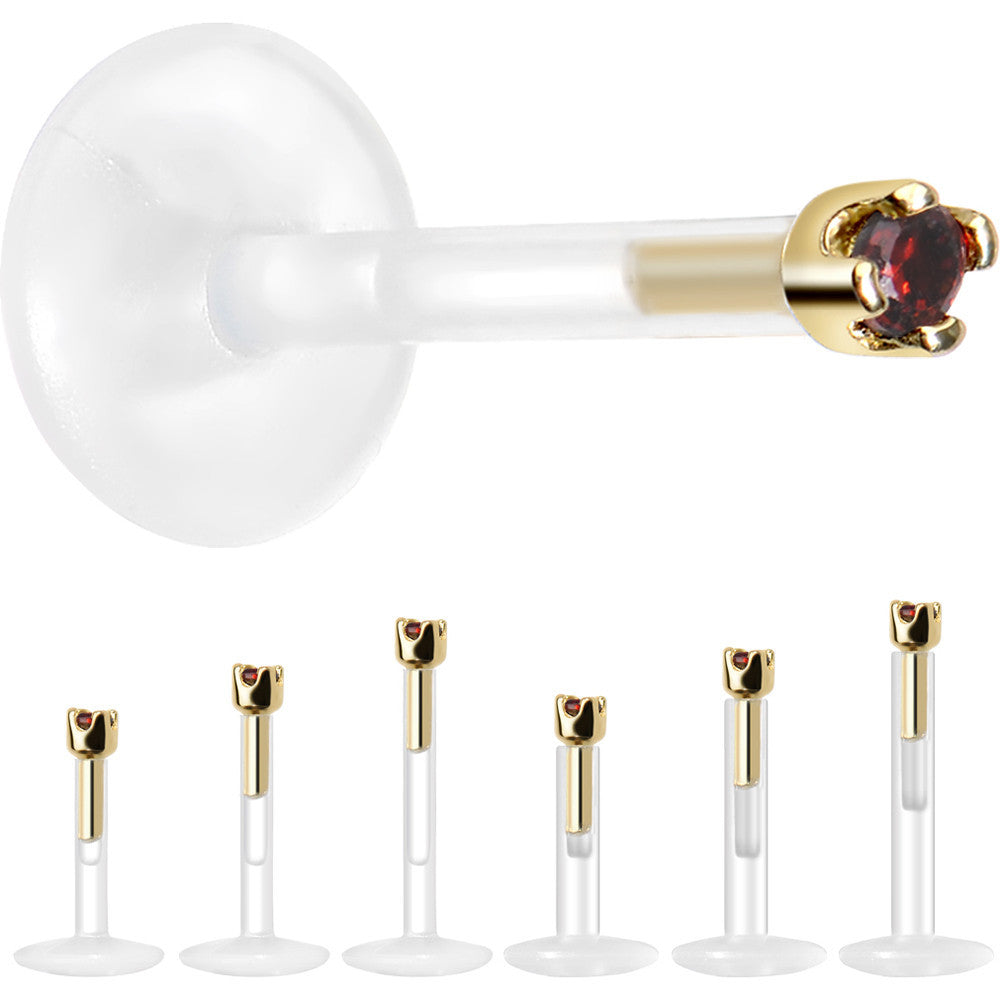 BodyCandy Solid 14K Yellow Gold January 1.5mm CZ Bioplast Push in Labret Monroe — side view