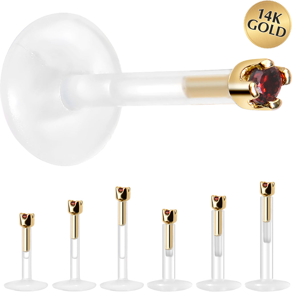 BodyCandy Solid 14K Yellow Gold January 1.5mm CZ Bioplast Push in Labret Monroe — main product shot