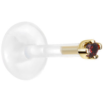 BodyCandy Solid 14K Yellow Gold January 1.5mm CZ Bioplast Push in Labret Monroe — detail close-up