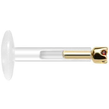 BodyCandy Solid 14K Yellow Gold January 1.5mm CZ Bioplast Push in Labret Monroe — lifestyle context