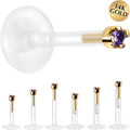 BodyCandy Solid 14K Yellow Gold February 1.5mm CZ Bioplast Push in Labret Monroe — main product shot