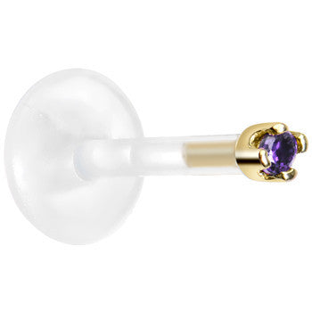 BodyCandy Solid 14K Yellow Gold February 1.5mm CZ Bioplast Push in Labret Monroe — lifestyle context