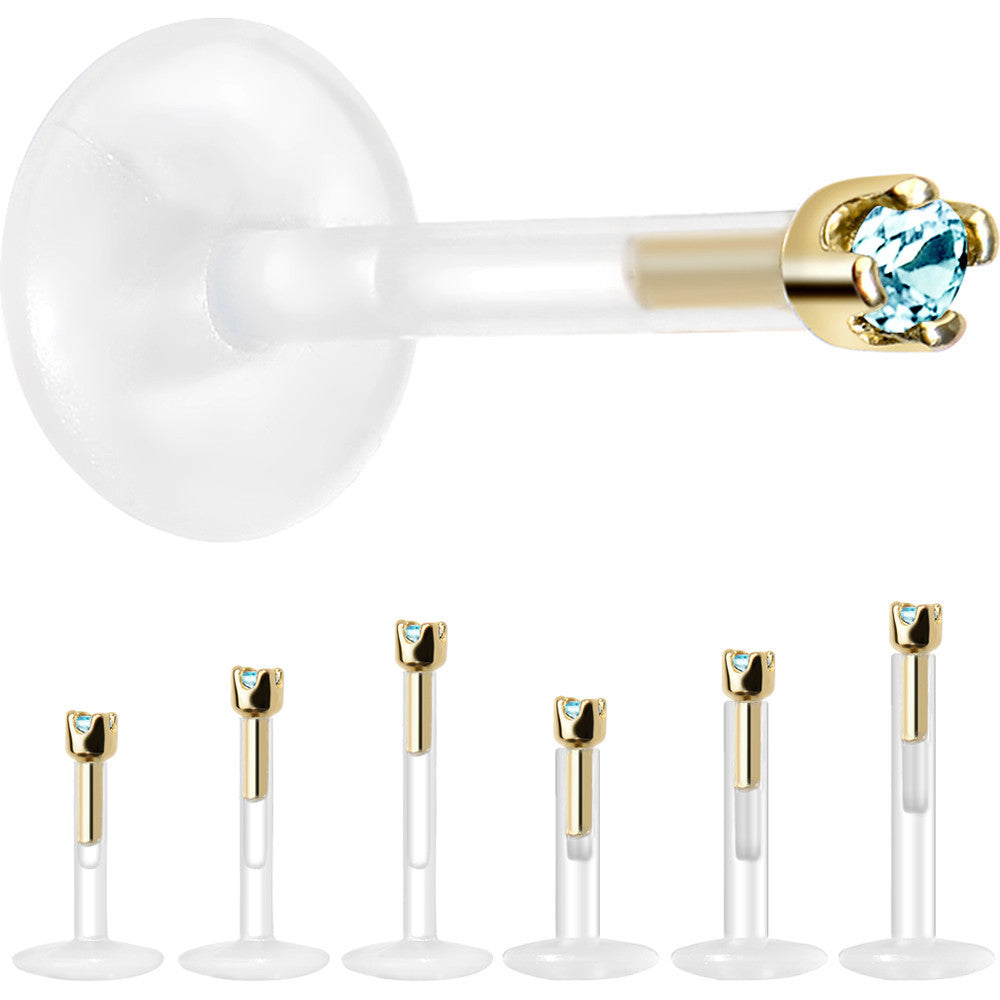 BodyCandy Solid 14K Yellow Gold March 1.5mm CZ Bioplast Push in Labret Monroe — side view