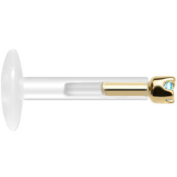 BodyCandy Solid 14K Yellow Gold March 1.5mm CZ Bioplast Push in Labret Monroe — lifestyle context