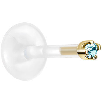 BodyCandy Solid 14K Yellow Gold March 1.5mm CZ Bioplast Push in Labret Monroe — detail close-up