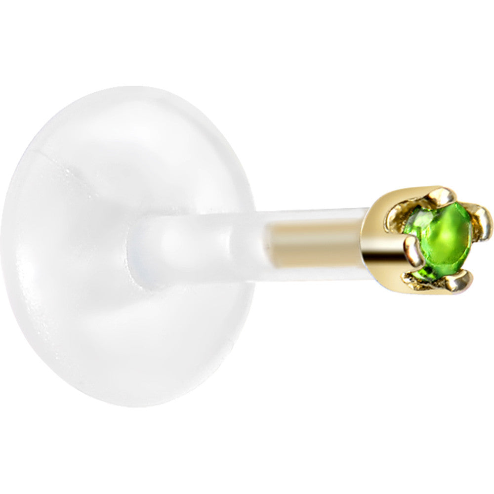 BodyCandy 16G 1/4 14K Yellow Gold May 1.5mm CZ Bioplast Push in Cartilage Earring — detail close-up