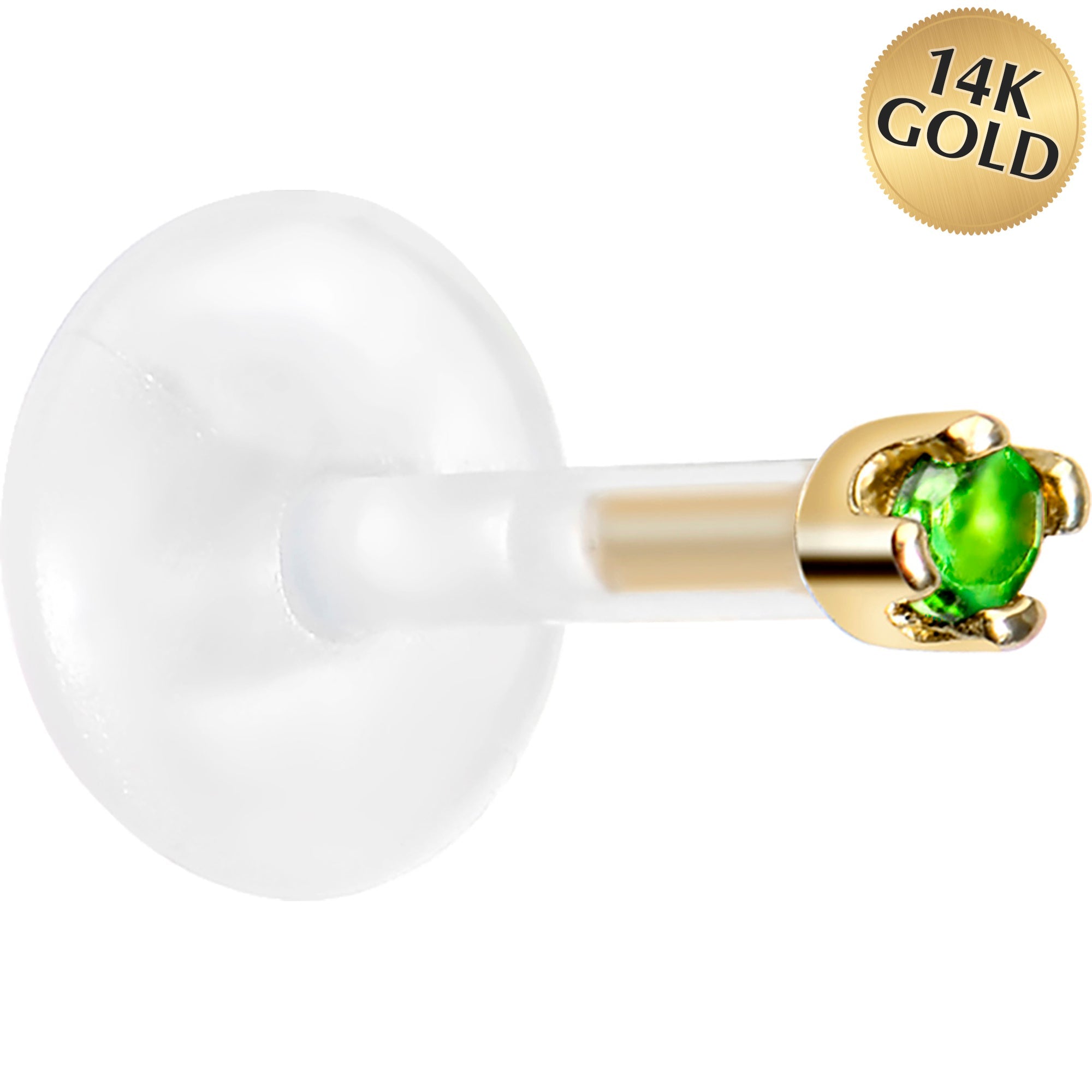 BodyCandy 16G 1/4 14K Yellow Gold May 1.5mm CZ Bioplast Push in Cartilage Earring — main product shot