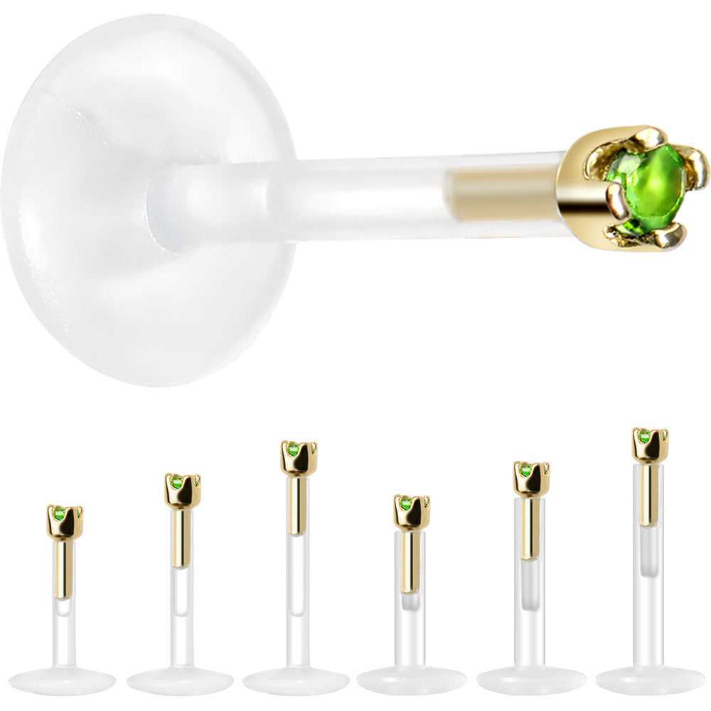 BodyCandy Solid 14K Yellow Gold May 1.5mm CZ Bioplast Push in Labret Monroe — main product shot