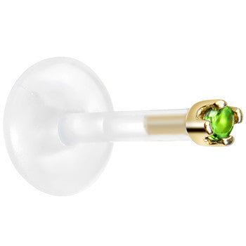 BodyCandy Solid 14K Yellow Gold May 1.5mm CZ Bioplast Push in Labret Monroe — detail close-up