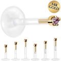 BodyCandy Solid 14K Yellow Gold June 1.5mm CZ Bioplast Push in Labret Monroe — main product shot