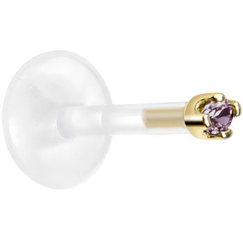 BodyCandy Solid 14K Yellow Gold June 1.5mm CZ Bioplast Push in Labret Monroe — detail close-up