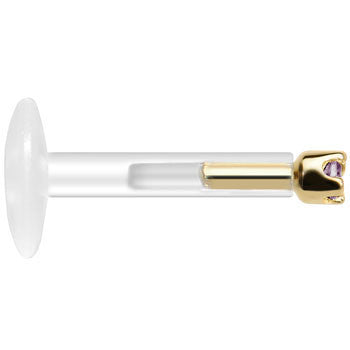 BodyCandy Solid 14K Yellow Gold June 1.5mm CZ Bioplast Push in Labret Monroe — lifestyle context