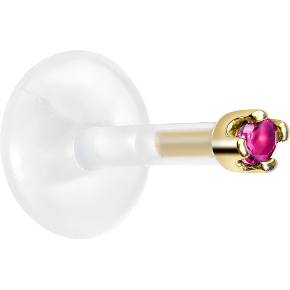 BodyCandy 16G 1/4 14K Yellow Gold July 1.5mm CZ Bioplast Push in Cartilage Earring — detail close-up