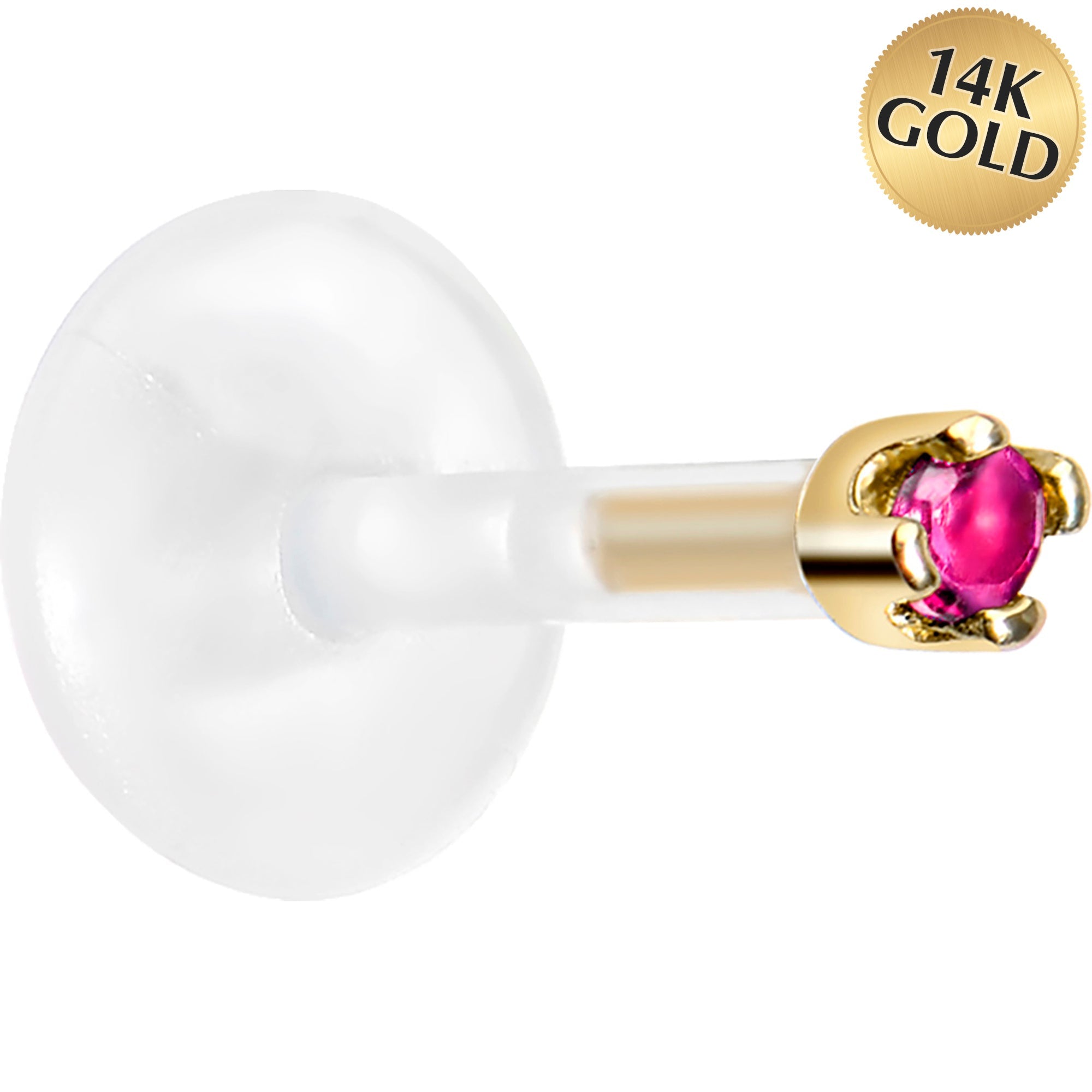 BodyCandy 16G 1/4 14K Yellow Gold July 1.5mm CZ Bioplast Push in Cartilage Earring — main product shot