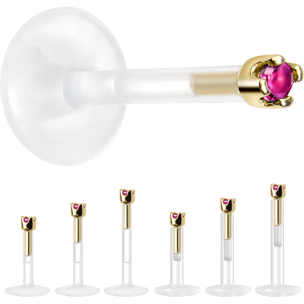 BodyCandy Solid 14K Yellow Gold July 1.5mm CZ Bioplast Push in Labret Monroe — side view
