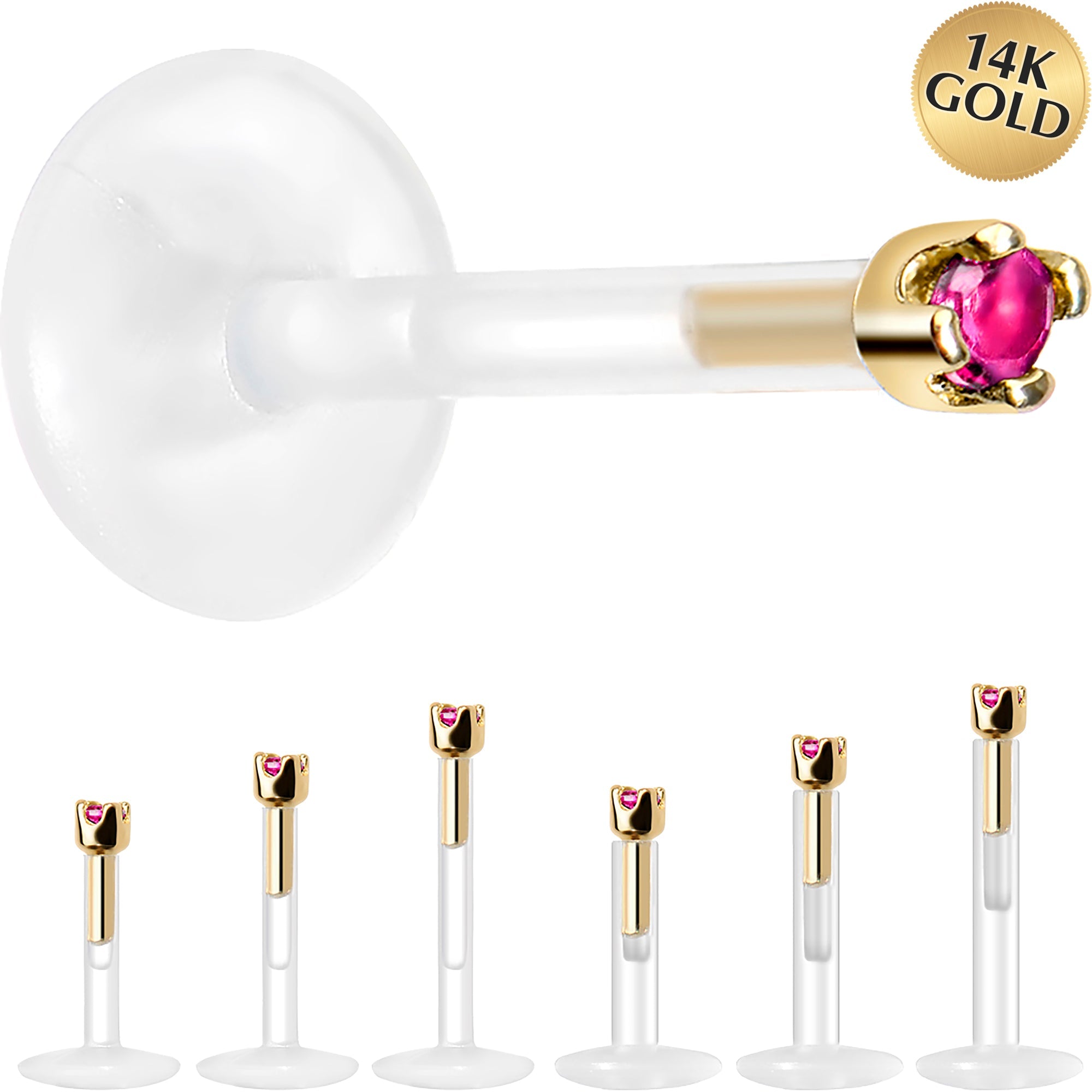 BodyCandy Solid 14K Yellow Gold July 1.5mm CZ Bioplast Push in Labret Monroe — main product shot