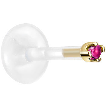 BodyCandy Solid 14K Yellow Gold July 1.5mm CZ Bioplast Push in Labret Monroe — detail close-up
