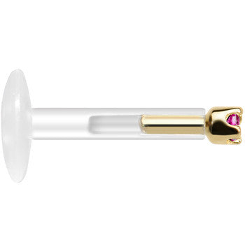 BodyCandy Solid 14K Yellow Gold July 1.5mm CZ Bioplast Push in Labret Monroe — lifestyle context