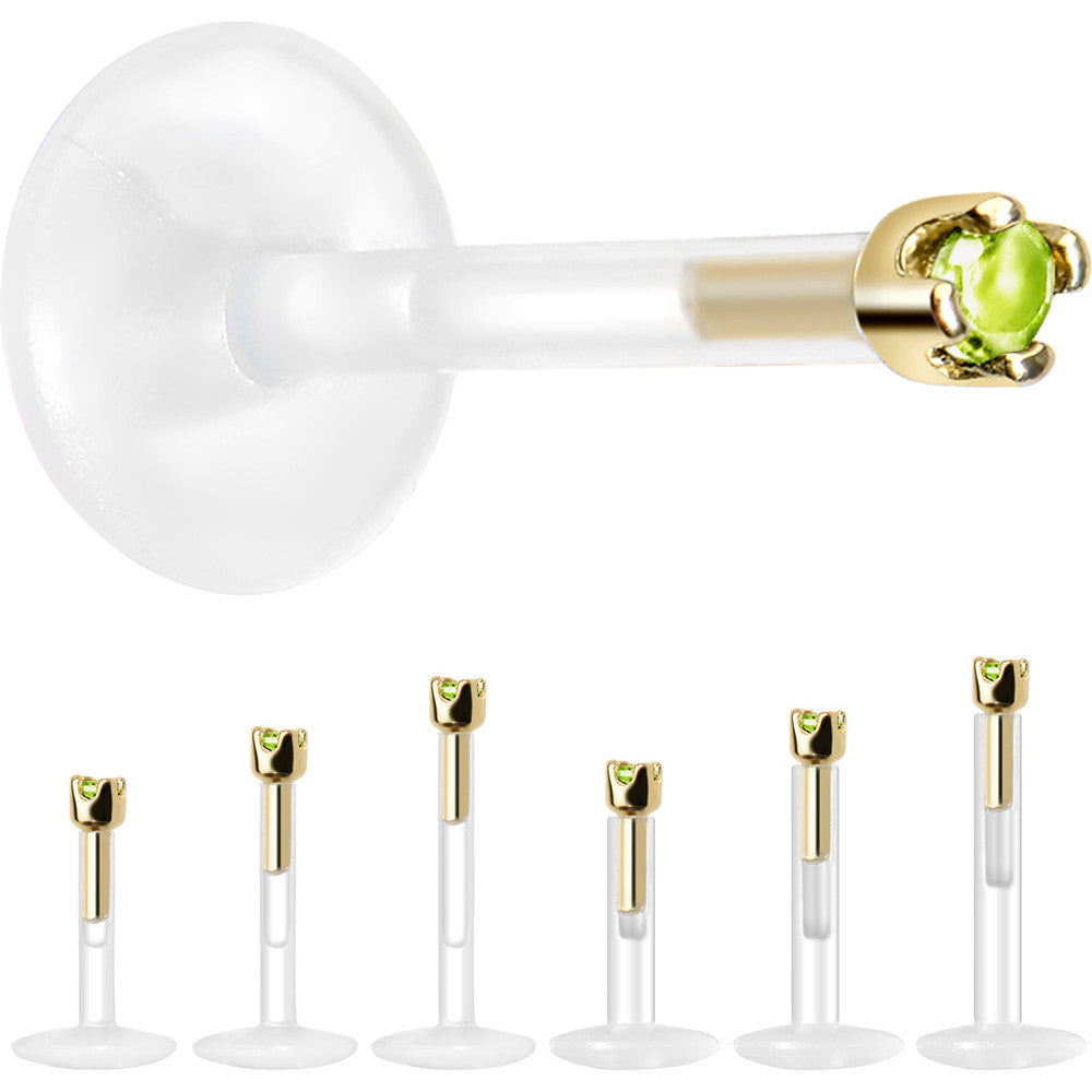 BodyCandy Solid 14K Yellow Gold August 1.5mm CZ Bioplast Push in Labret Monroe — side view