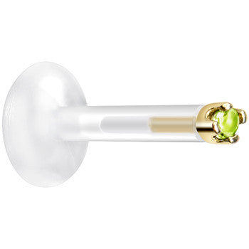 BodyCandy Solid 14K Yellow Gold August 1.5mm CZ Bioplast Push in Labret Monroe — detail close-up