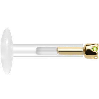BodyCandy Solid 14K Yellow Gold August 1.5mm CZ Bioplast Push in Labret Monroe — lifestyle context