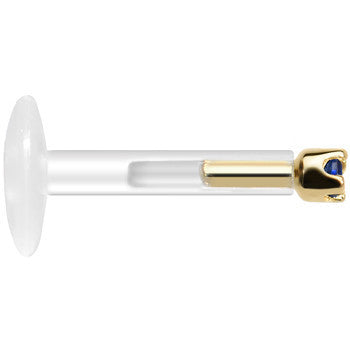 BodyCandy Solid 14K Yellow Gold September 1.5mm CZ Bioplast Push in Labret Monroe — side view